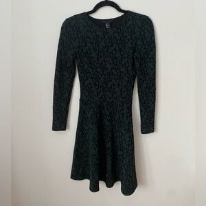 H&M Long Sleeve Green/Black Knit Skater Dress
